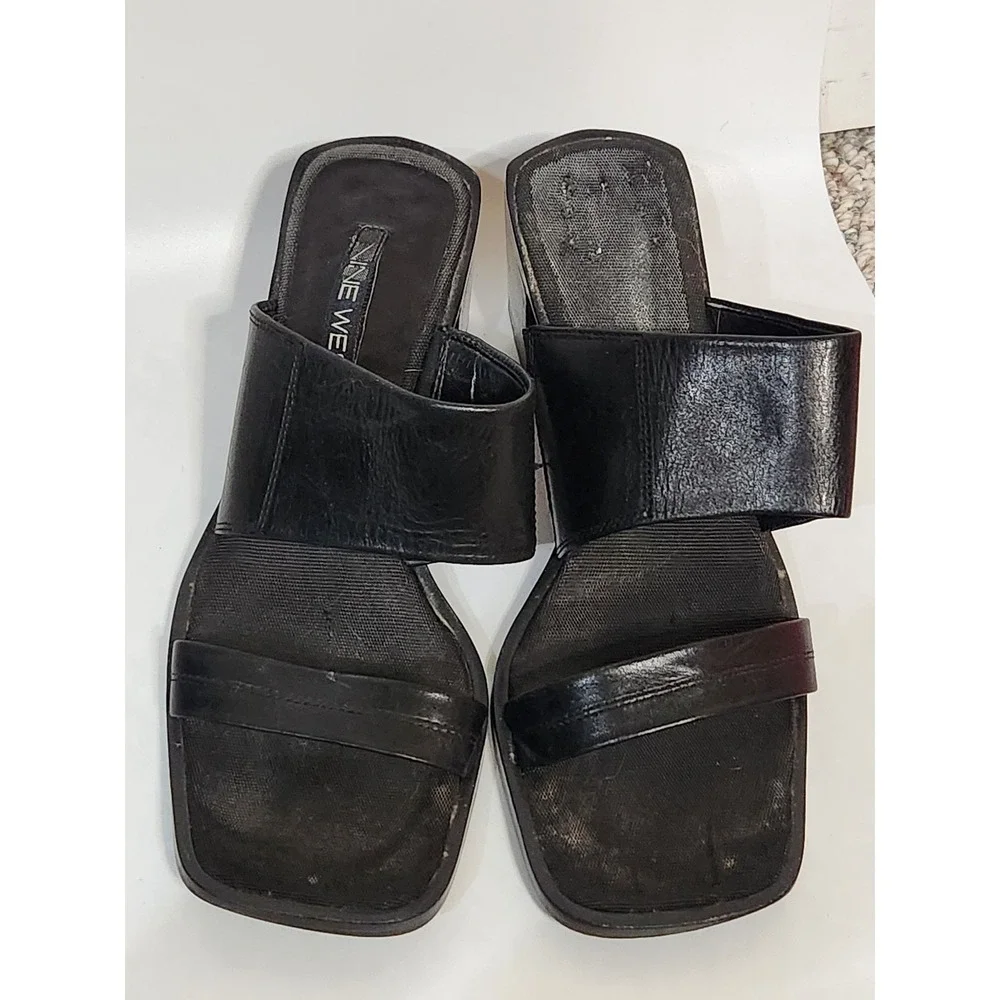 Y2K black leather‎ platform block heels womens Nine West size 8